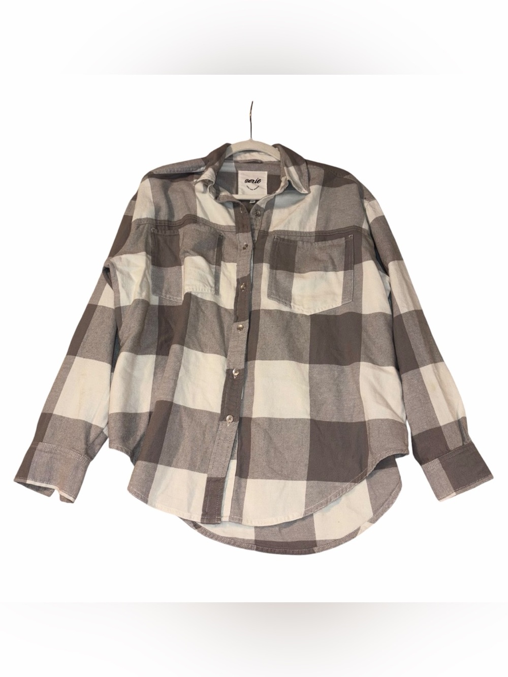 Aerie Gray & White Plaid Button-Down Shirt XXS